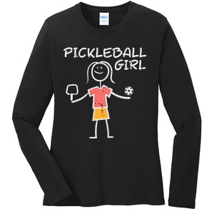 Pickleball Girl Stickman Pickle Ball Ladies Long Sleeve Shirt