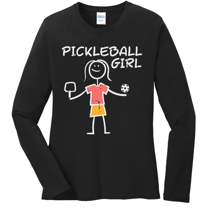 Pickleball Girl Stickman Pickle Ball Ladies Long Sleeve Shirt