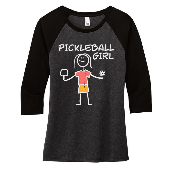 Pickleball Girl Stickman Pickle Ball Women's Tri-Blend 3/4-Sleeve Raglan Shirt