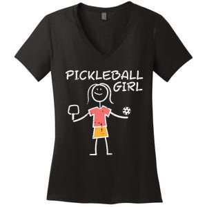 Pickleball Girl Stickman Pickle Ball Women's V-Neck T-Shirt