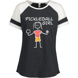 Pickleball Girl Stickman Pickle Ball Enza Ladies Jersey Colorblock Tee