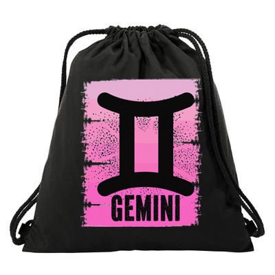 Pink Gemini Symbol May Birthday Born In June Zodiac Sign Drawstring Bag