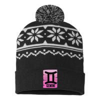 Pink Gemini Symbol May Birthday Born In June Zodiac Sign USA-Made Snowflake Beanie