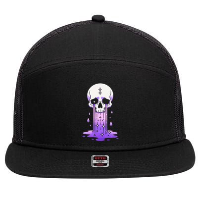 Pastel Goth Skull Crying Sad Stars Purple Alt Aesthetic 7 Panel Mesh Trucker Snapback Hat