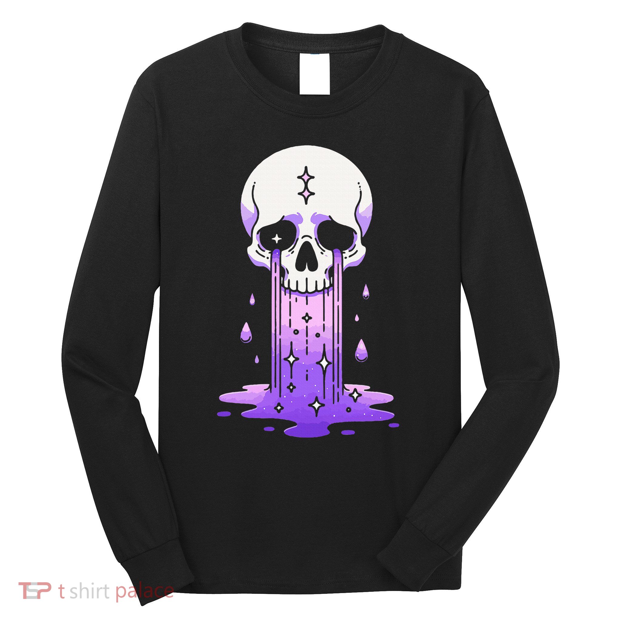 Pastel Goth Skull Crying Sad Stars Purple Alt Aesthetic Long Sleeve Shirt