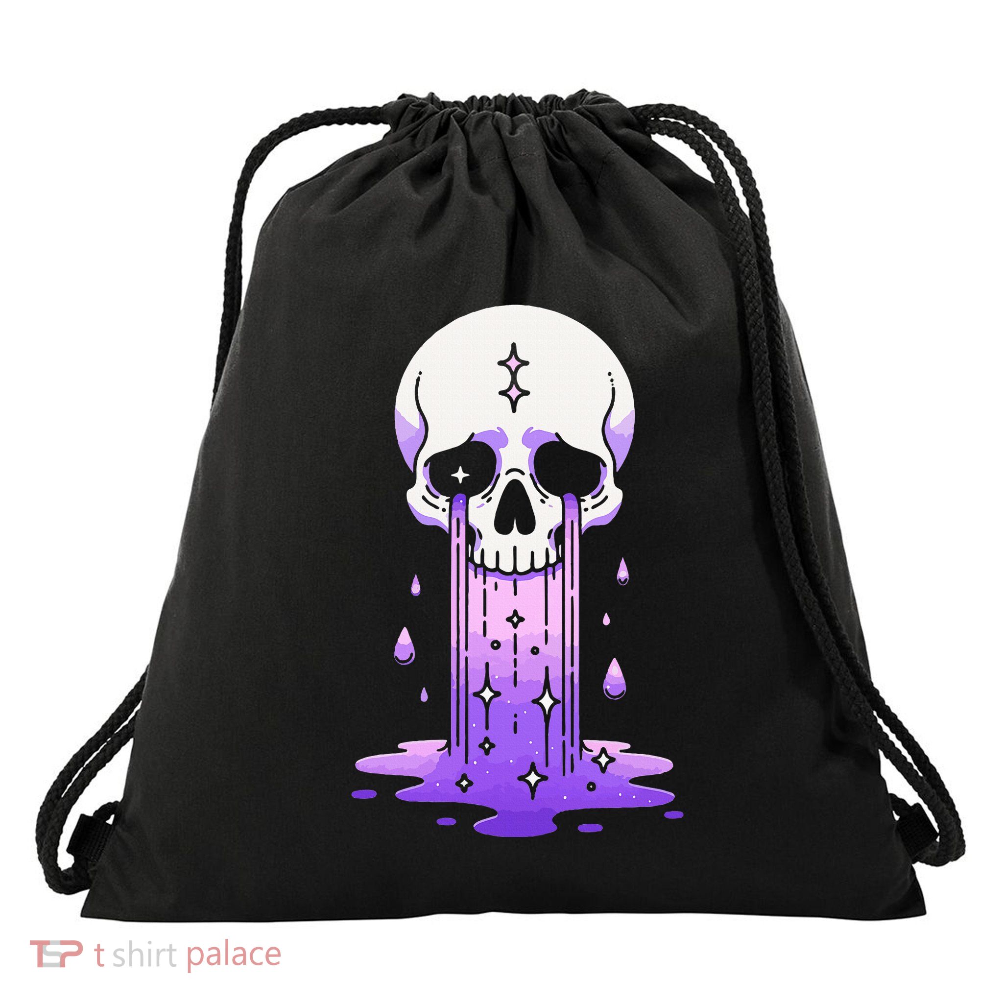 Pastel Goth Skull Crying Sad Stars Purple Alt Aesthetic Drawstring Bag
