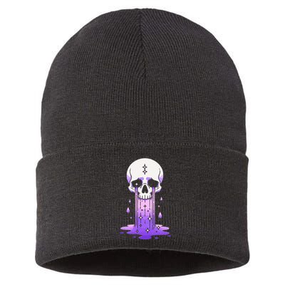 Pastel Goth Skull Crying Sad Stars Purple Alt Aesthetic Sustainable Knit Beanie