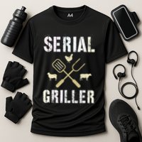 Pitmaster Grilling Serial Griller Pit Grandpa Brisket Patio Cooling Performance Crew T-Shirt