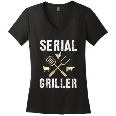 Pitmaster Grilling Serial Griller Pit Grandpa Brisket Patio Women's V-Neck T-Shirt