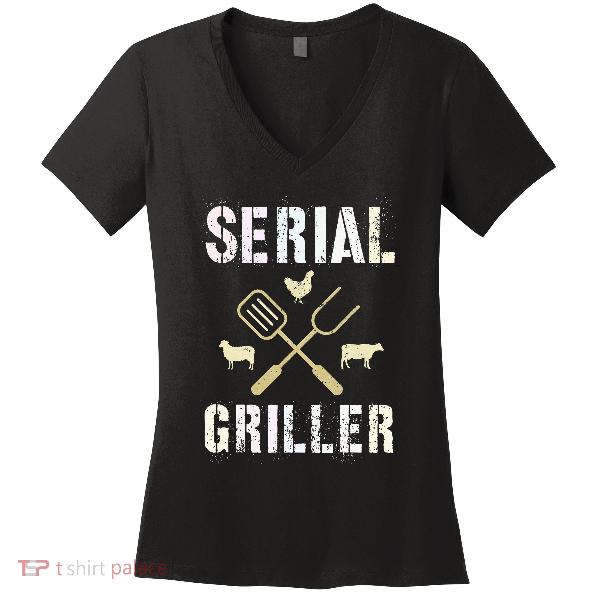 Pitmaster Grilling Serial Griller Pit Grandpa Brisket Patio Women's V-Neck T-Shirt
