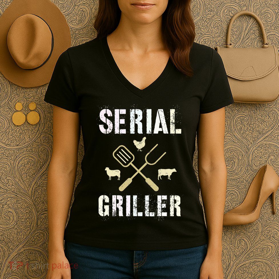 Pitmaster Grilling Serial Griller Pit Grandpa Brisket Patio Women's V-Neck T-Shirt