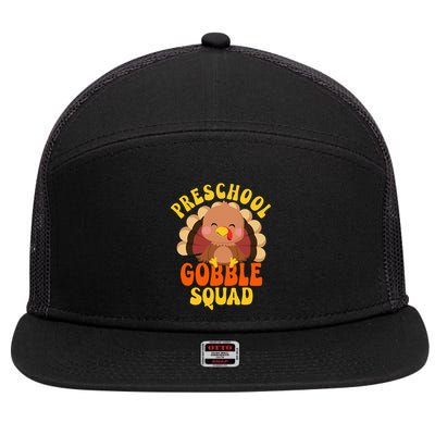 Preschool Gobble Squad Turkey Happy Thanksgiving 7 Panel Mesh Trucker Snapback Hat