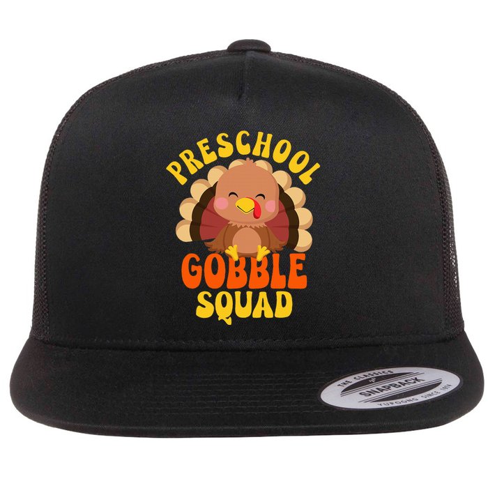 Preschool Gobble Squad Turkey Happy Thanksgiving Flat Bill Trucker Hat