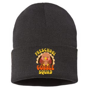 Preschool Gobble Squad Turkey Happy Thanksgiving Sustainable Knit Beanie