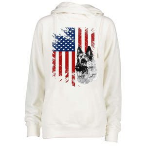 Patriotic German Shepherd USA American Flag Dog Pet Womens Funnel Neck Pullover Hood