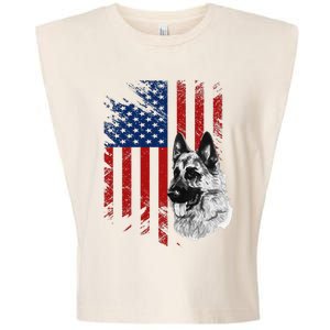 Patriotic German Shepherd USA American Flag Dog Pet Garment-Dyed Women's Muscle Tee