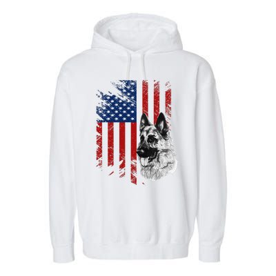 Patriotic German Shepherd USA American Flag Dog Pet Garment-Dyed Fleece Hoodie