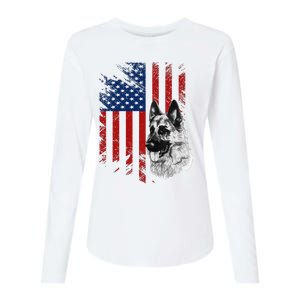 Patriotic German Shepherd USA American Flag Dog Pet Womens Cotton Relaxed Long Sleeve T-Shirt