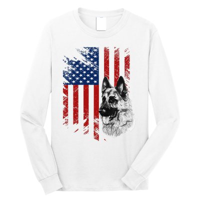 Patriotic German Shepherd USA American Flag Dog Pet Long Sleeve Shirt