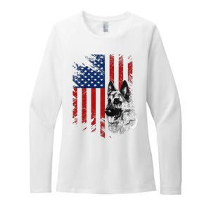 Patriotic German Shepherd USA American Flag Dog Pet Womens CVC Long Sleeve Shirt