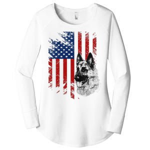 Patriotic German Shepherd USA American Flag Dog Pet Women's Perfect Tri Tunic Long Sleeve Shirt