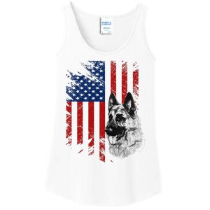 Patriotic German Shepherd USA American Flag Dog Pet Ladies Essential Tank