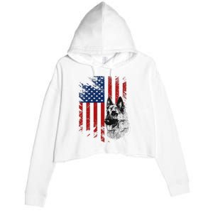 Patriotic German Shepherd USA American Flag Dog Pet Crop Fleece Hoodie