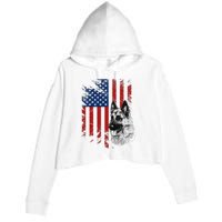 Patriotic German Shepherd USA American Flag Dog Pet Crop Fleece Hoodie