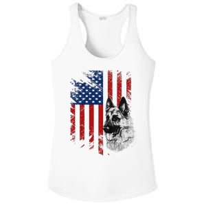 Patriotic German Shepherd USA American Flag Dog Pet Ladies PosiCharge Competitor Racerback Tank