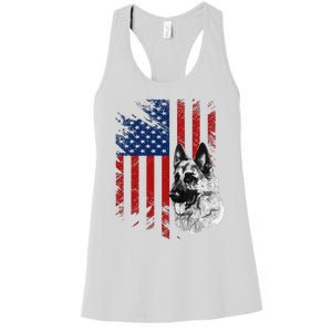 Patriotic German Shepherd USA American Flag Dog Pet Women's Racerback Tank