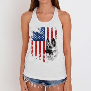 Patriotic German Shepherd USA American Flag Dog Pet Women's Knotted Racerback Tank