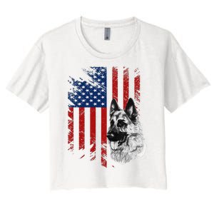 Patriotic German Shepherd USA American Flag Dog Pet Women's Crop Top Tee