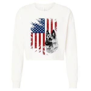 Patriotic German Shepherd USA American Flag Dog Pet Cropped Pullover Crew