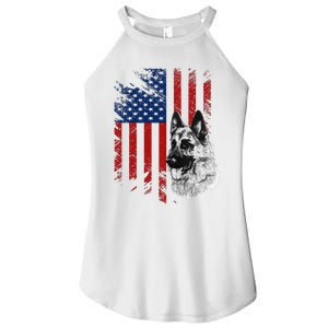 Patriotic German Shepherd USA American Flag Dog Pet Women's Perfect Tri Rocker Tank