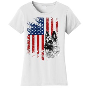 Patriotic German Shepherd USA American Flag Dog Pet Women's T-Shirt