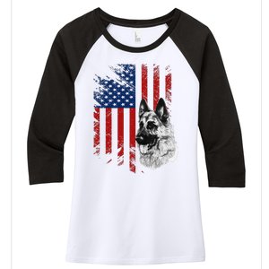 Patriotic German Shepherd USA American Flag Dog Pet Women's Tri-Blend 3/4-Sleeve Raglan Shirt