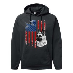 Patriotic German Shepherd Usa American Flag Dog Pet Tank Top Performance Fleece Hoodie