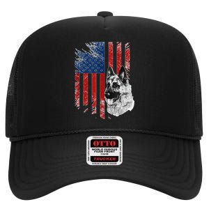 Patriotic German Shepherd Usa American Flag Dog Pet Tank Top High Crown Mesh Back Trucker Hat