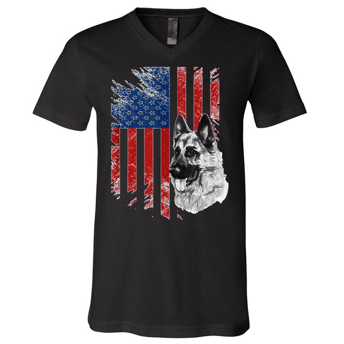 Patriotic German Shepherd Usa American Flag Dog Pet Tank Top V-Neck T-Shirt