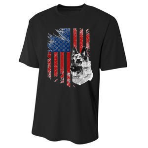 Patriotic German Shepherd Usa American Flag Dog Pet Tank Top Performance Sprint T-Shirt