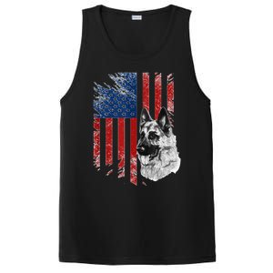 Patriotic German Shepherd Usa American Flag Dog Pet Tank Top PosiCharge Competitor Tank