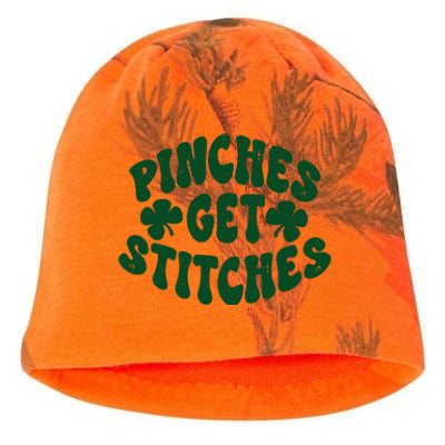 Pinches Get Stitches Funny St Patrick's Day Kati - Camo Knit Beanie