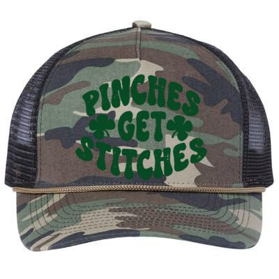 Pinches Get Stitches Funny St Patrick's Day Retro Rope Trucker Hat Cap