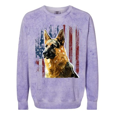 Patriotic German Shepherd American Flag Dog Gift Men Women Colorblast Crewneck Sweatshirt