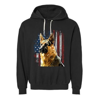 Patriotic German Shepherd American Flag Dog Gift Men Women Garment-Dyed Fleece Hoodie