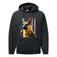 Patriotic German Shepherd American Flag Dog Gift Men Women Performance Fleece Hoodie