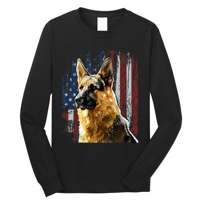 Patriotic German Shepherd American Flag Dog Gift Men Women Long Sleeve Shirt