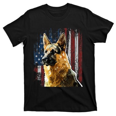 Patriotic German Shepherd American Flag Dog Gift Men Women T-Shirt