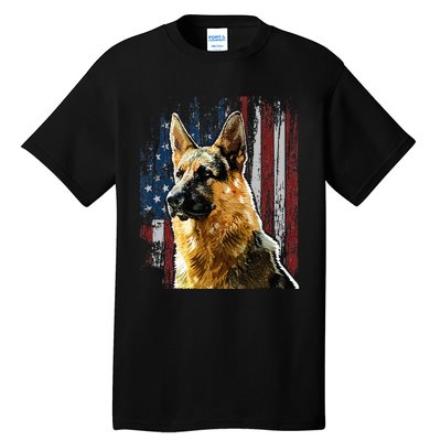 Patriotic German Shepherd American Flag Dog Gift Men Women Tall T-Shirt