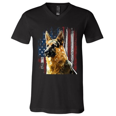 Patriotic German Shepherd American Flag Dog Gift Men Women V-Neck T-Shirt